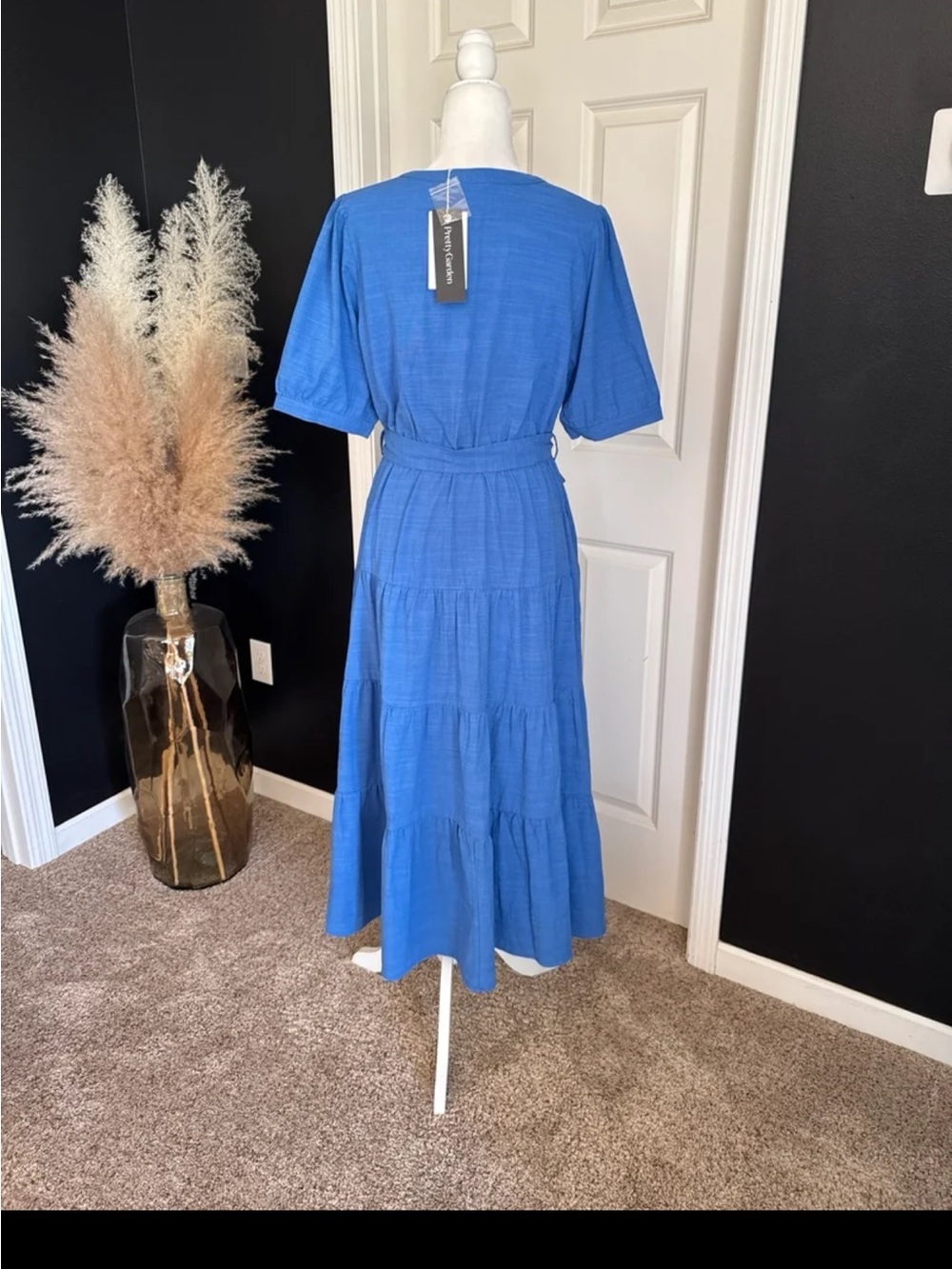 NWT PRETTYGARDEN Midi Dress Casual Short Sleeve V Neck Belted In Blue 
Medium - Picture 10 of 12